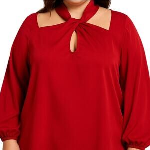 2/$15 NWT Ashley Stewart Satin Blouse Red Twist Plus Size 14W/16W